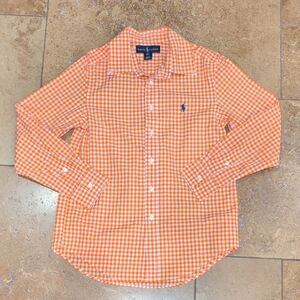 Ralph Lauren boy's shirt. Orange gingham. Size M (10-12).